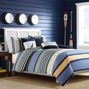 Nautica Comforters Polyester Multicolored Stripes Reversible in Blue Twin(2-Pcs) - Picture 1 of 4