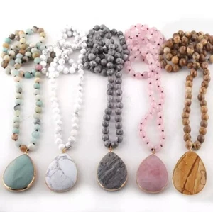 Natural Stone Knotted Stone Matching Drop Pendant Necklace,Boho Necklace, Hippie - Picture 1 of 24