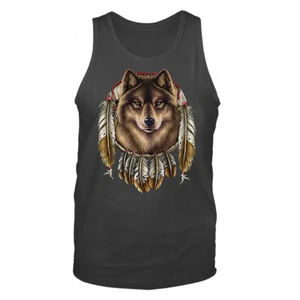 Camiseta sin mangas gráfica de plumas Wolf Dreamcatcher animales salvajes nativos americanos - Imagen 1 de 8