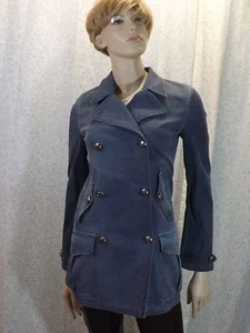 NWT PRADA BLUE GRAY DENIM SILVER LOGO BUTTONS TRENCH JACKET COAT 40 6 ITALY - Picture 1 of 12