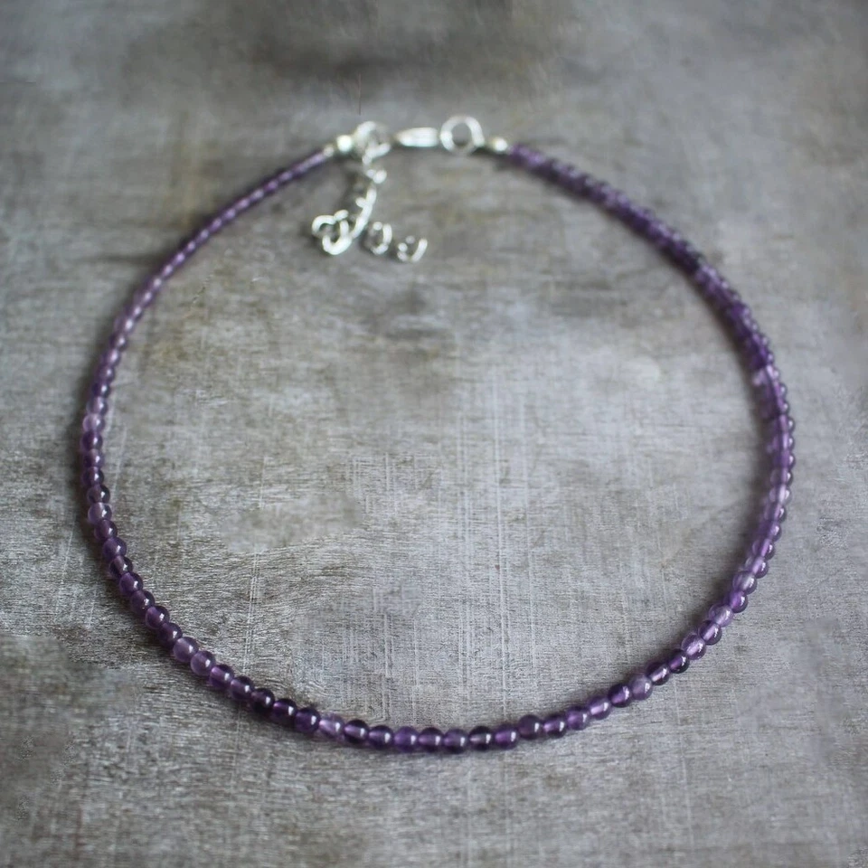 Natural Amethyst Beaded Necklace Purple Stone Choker Healing Crystal Necklace — 第 1/4 张图片