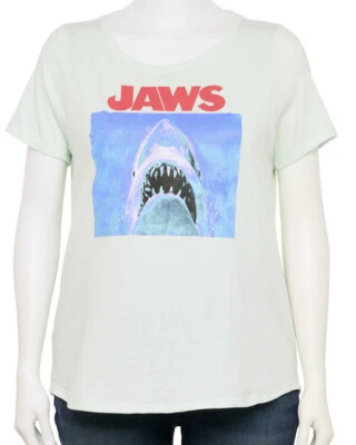 PÓSTER de la película Jaws para mujer talla grande cremosa como nueva camiseta talla 2X Foto 1 de 3