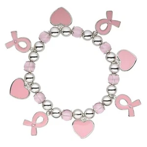 Pink Ribbon Breast Cancer Awareness Charm Bracelet - Picture 1 of 1
