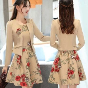 Floral Print Sleeveless Dress Suits Set Lady Women High Waist Dress - Picture 1 of 7