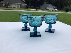 3 Stück Set Indiana Glas Colony Park Lane Sherbet/Weingläser türkis blau 4-1/4" - Bild 1 von 4