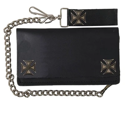 Cartera de Cuero Negra 6" Hierro Cruz Motociclista Cadena Estilo Duradero Cuero Caliente Foto 1 de 2