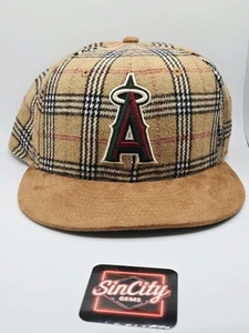 New Era Anaheim Angels Plaid Suede Checkered Brown Fitted Hat Size 7 1/4 - Picture 1 of 6
