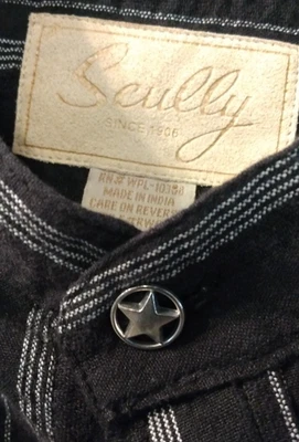 Scully Shirt Mens Large Gray Black  Band Collar Grandad Western Star Buttons VTG - Image 1 of 4