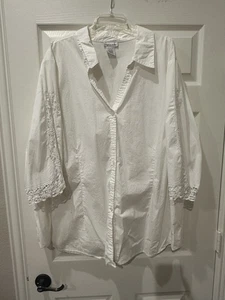 Chelsea Studios weiße Baumwollbluse mit Spitzenbesatz Größe 4X 28/30 - Bild 1 von 4
