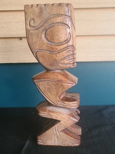 Vintage Polynesian Tiki Figure Sculpture  - Hand Carved Wood Oceania 10"  - Picture 1 of 21