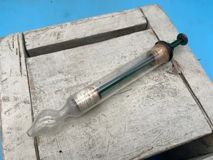 Rare Vintage Glass Medical Bulb Syringe 5.5", Green Glass Thread Plunger - Picture 1 of 5