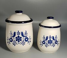 Vintage Antique Delft Style Ceramic lidded Canister Cobalt blue birds flower
