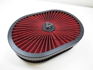 Black 12" Oval Air Cleaner Set Super Flow Red Washable for Chevy Ford Mopar Rod - Foto 1 di 4