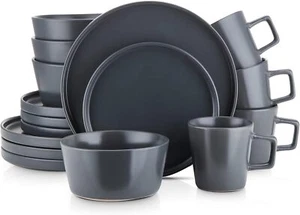 Coupe Stoneware Dinnerware Set, Service for 4, Gray Matte - Picture 1 of 9
