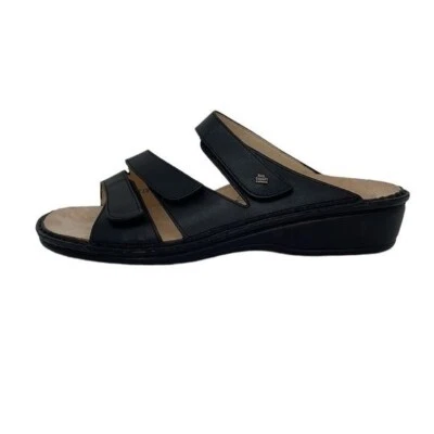 Sandálias FINN COMFORT novas sem etiquetas couro preto slides tiras mulas tamanho UE 42 EUA 11 - Imagem 1 de 4