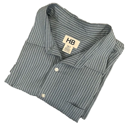 Camisa HB Para Hombres 3XLT Alta Azul Abotonada Manga Corta Rayas Azul Blanco Bolsillo Foto 1 de 4