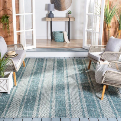 SAFAVIEH Outdoor CY8736-37212 Courtyard Light Grey / Teal Rug - Image 1 of 4