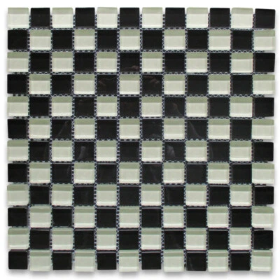 A24001 Glass Mosaic Tile White & Black Glass Square Checkered Backsplashes - Image 1 of 3