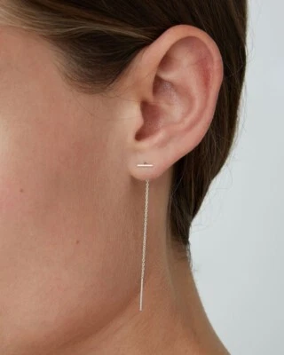 Pendientes de hilo de cadena de barra de plata 925 para mujer pendientes enhebradores joyería de moda regalo Foto 1 de 4