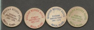 1970 Akron Pennsylvania 75th Anniversary Wooden Nickels - Set of 4