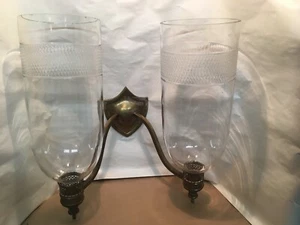 Brass And Glass, Wall Sconce With 13” Dual Chimney’s, Antique, Light Fixture - Picture 1 of 12