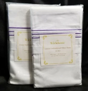 EURO Pillow Shams Wickham Linear Embroidered VIOLET STRIPE 2 Shams - Picture 1 of 3