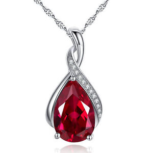 3.15 Ct Created Red Ruby Gemstone Pendant Necklace 925 Sterling Silver 18" Chain