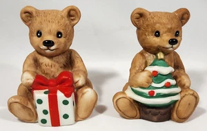 set of 2 vintage HOMCO Home Interiors Christmas BEARS ceramic Tree Presen2 1986 - Picture 1 of 5