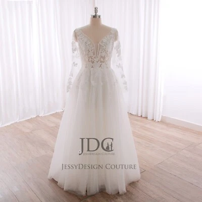 Chic Flowly Ivory Wedding Dress Bridal Gown Custom made 2-28W Beaded Lace Bodice - Image 1 of 4