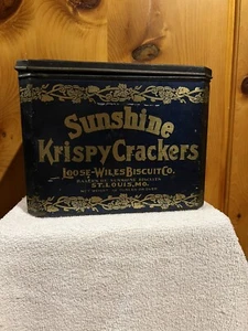 Sunshine Krispy Crackers Tin Empty Hinged Lid With Cardboard Insert Vintage - Picture 1 of 12