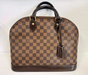 Louis Vuitton LV Alma MM Damier Top Handle Bag Purse Brown Canvas