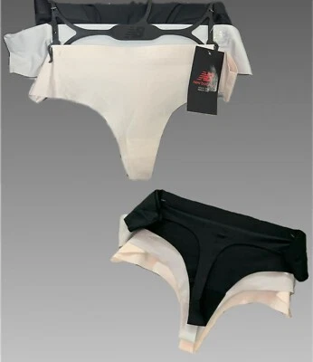 New Balance L Logo Black-Gray-Cream Bonded Edges Seamless Thong Panties-3 Pk - Image 1 of 4