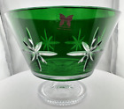 Signed Marquis Waterford Emerald Green Cut to Clear Footed Bowl Dish 5 1/2" Tall