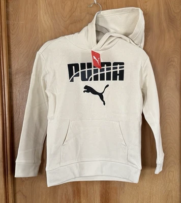 Puma Boys Youth Vibe Check Pack Fleece Pullover Logo Hoodie Alpine Snow Sz M NWT - Image 1 of 3