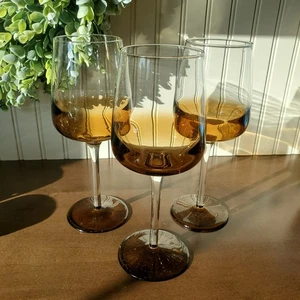 Vtg Pier 1 One Elemental Water Wine Goblets Clear Stem Amber Fade 16oz 3 Pc - Picture 1 of 4