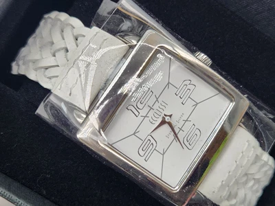 Reloj Ecclissi Plata Esterlina Damas Esfera Blanca Cuero Trenzado - Batería Nueva Foto 1 de 4