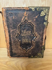 c1890 Holy Bible John Eadie Family Bible Large Heavy Book Brass Claps Gilt ID120 - Picture 1 of 11