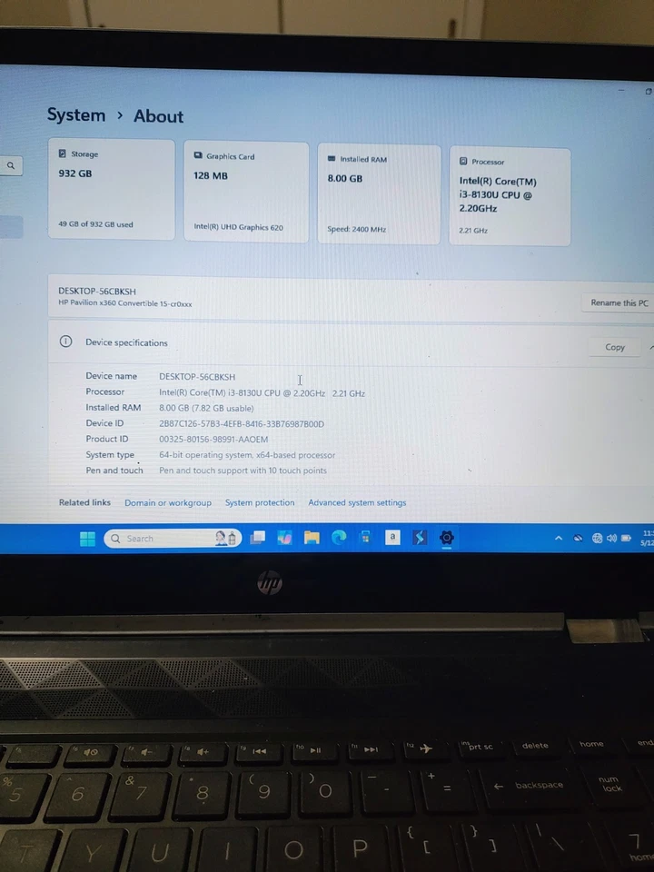 HP Pavilion x360 Convertible i3-8130U 2.2GHz 4GB RAM 1TB Windows 10 15.6" Touch - Image 1 of 3