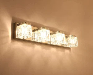 Modern 4 Light Bathroom Vanity Light 24.8" Crystal Glass Bath Vanity Fixture - Picture 1 of 7