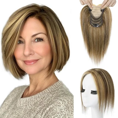 Medium Brown with Highlights 10in 100% Human Hair Topper Wiglet - Image 1 of 4