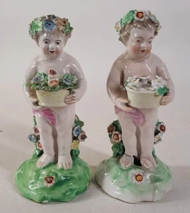2 Antique Georgian 18th Century Derby Porcelain Putti Cherub Figurines, 1 A/F - Picture 1 of 20