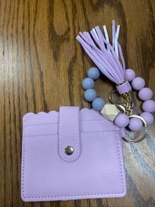 Muñequera Cartera Cuentas Pulsera Llavero Tarjeta Monedero Borla Brazalete Anillo VIOLETA - Imagen 1 de 1