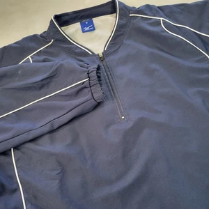 Mizuno Pullover Windbreaker Jacket Mens Medium Navy Blue Quarter Zip Athletic - Picture 1 of 9