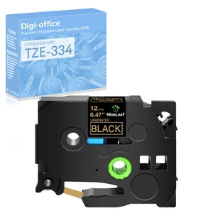 1PK Compatible con Brother PT-D210 TZe TZ 334 0.47" Cinta Etiqueta Dorada sobre Negra - Imagen 1 de 9