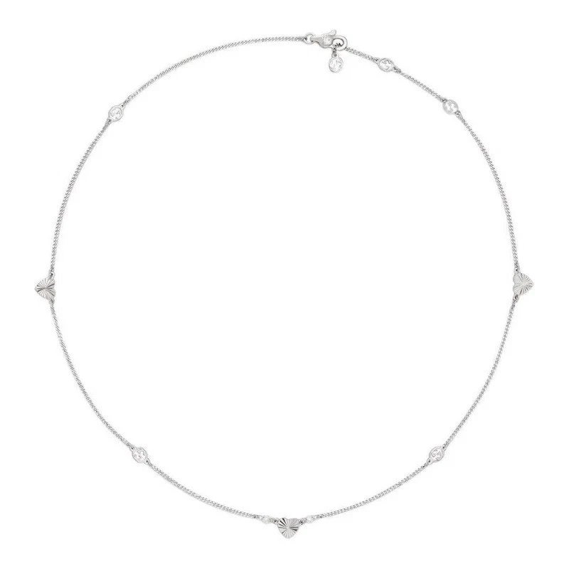 Collar Gargantilla Gucci Oro Blanco 18k Diamante Corazón Estación Entrelazado Logo GG Foto 1 de 4