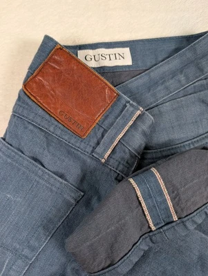 Pantalones de mezclilla Gustin ajustados para hombre talla 31 acabado crudo ribete California Foto 1 de 4