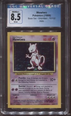 MEWTWO #10 HOLO SQUARE CUT ERROR MISCUT CGC 8.5 1999 POKEMON BASE SET - Image 1 of 2