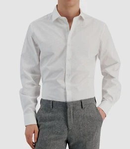 $65 Bar III Men Slim-Fit White Vintage Coral Long Sleeve Dress Shirt Sz 17-17.5 - Picture 1 of 1
