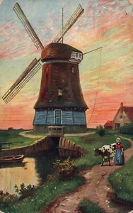Serie arte novità tedesca americana n. 735 Cartolina mulino a vento - Foto 1 di 2