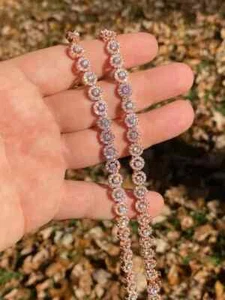 14k Rose Gold Plated Solid 925 Silver Lab Created Diamond Choker Tennis Chain - Picture 1 of 9